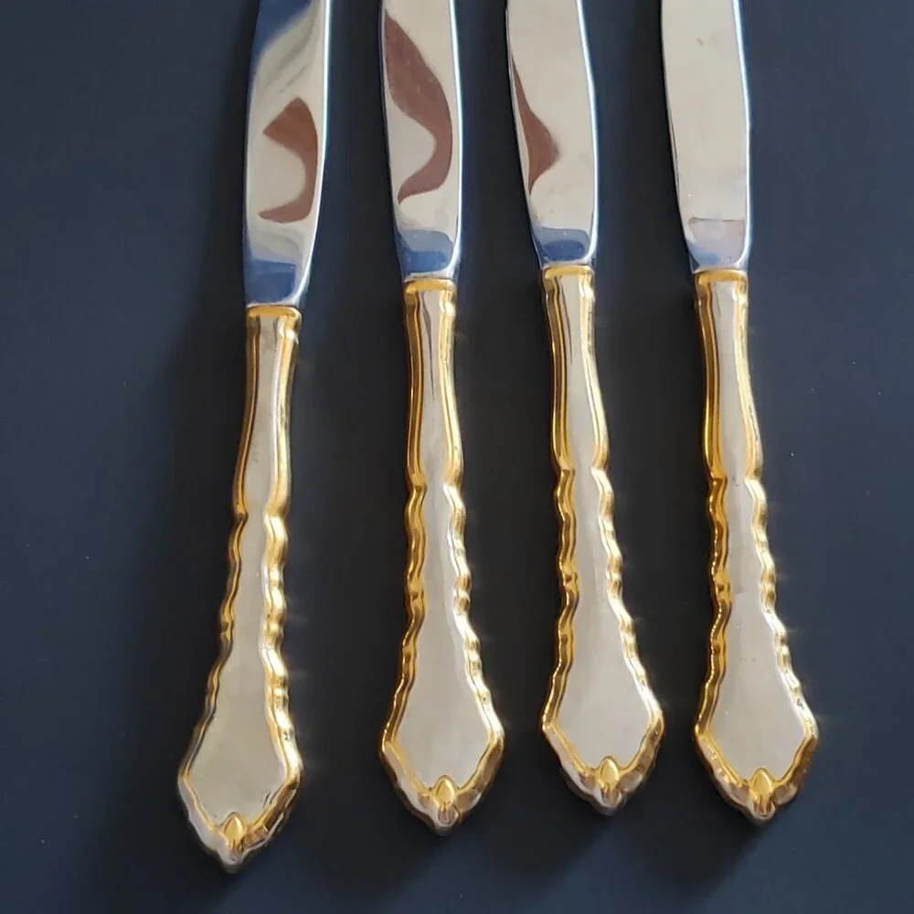 4pc Oneida GOLDEN ROYAL CHIPPENDALE Community Stainless Flatware Dinner Knife 9